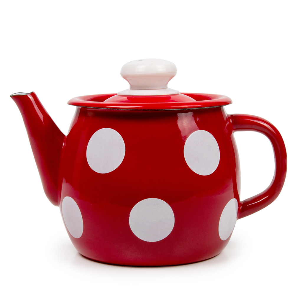 Red White Polka-dot Enamelware Teapot | Product sku J-186326