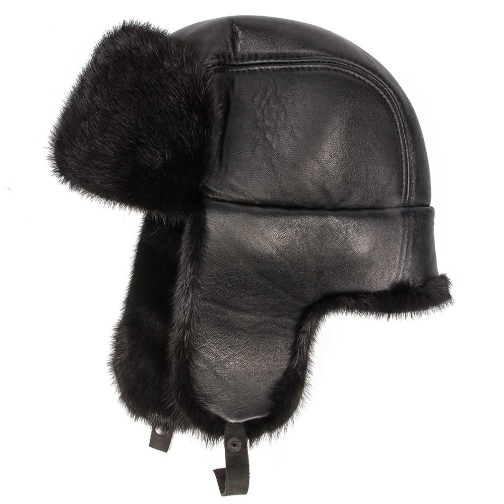 Men's Mink Fur Ushanka Hat in Black