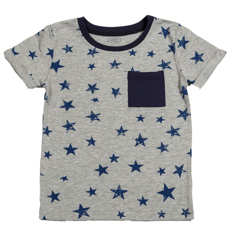 Gray Cotton Star Print T-shirt