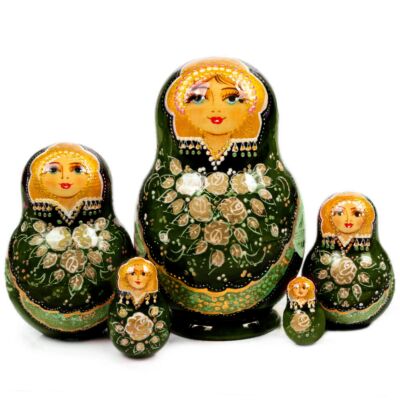 Girl with Daisies Nesting Doll in Green (5 pc.)