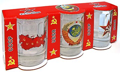 Stainless Steel Shot Glass Russian Symbols 4 items in Сase, 30ml for Sale