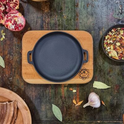 Cast-Iron Square Mini Frying Pan with Wooden Stand