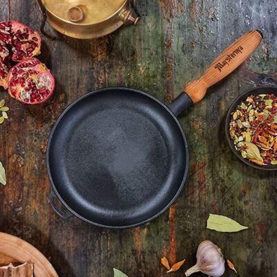 Cast-Iron Square Mini Frying Pan with Wooden Stand