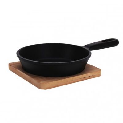 Cast-Iron Square Mini Frying Pan with Wooden Stand
