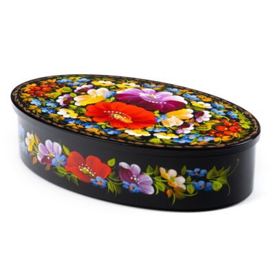 Wild Flowers Handmade Wooden Petrykivka Painting Decorative Egg with Stand  (Pisanka)