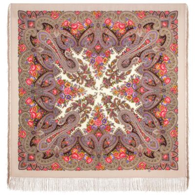 Coral Reef Cotton Pavlovo Posad Shawl in Pink and Blue