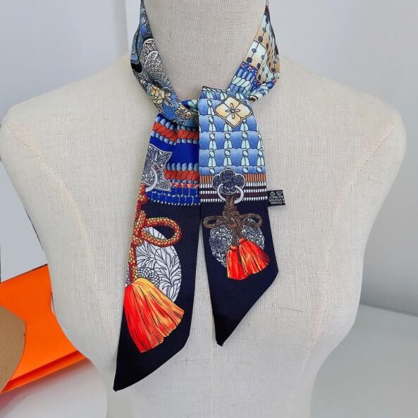 Hermes Twilly Scarf Stole Bag Handle Accessories Light Blue Silk Auction