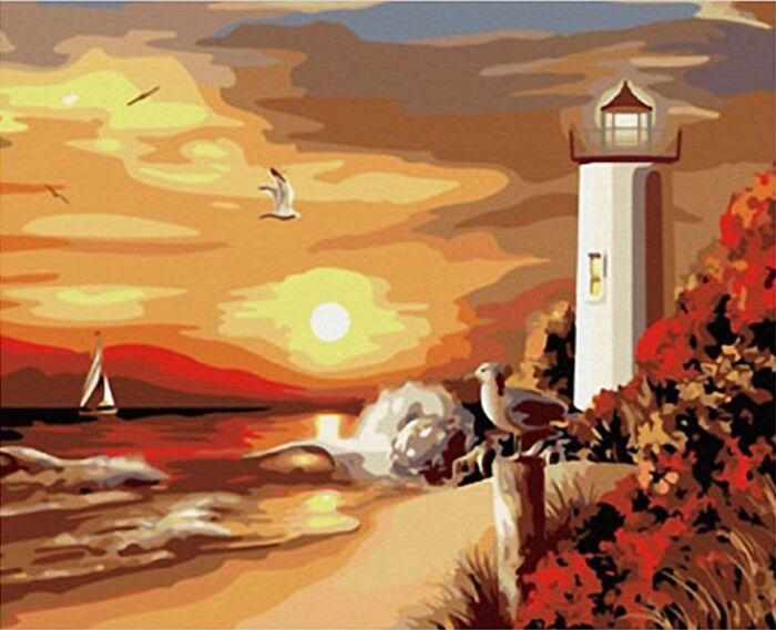 Lighthouse Vintage Style Paint By Number Kit For Adult, Sailing