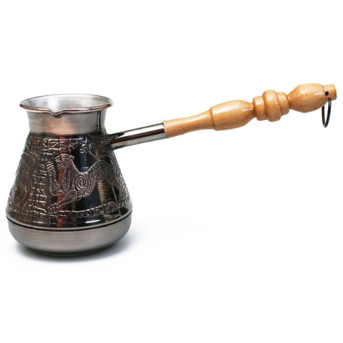 Copper Wooden Handle Turkish Coffee Pot Single Person Long Handle