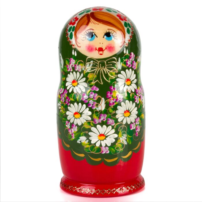 Girl with Daisies Nesting Doll in Green (5 pc.)