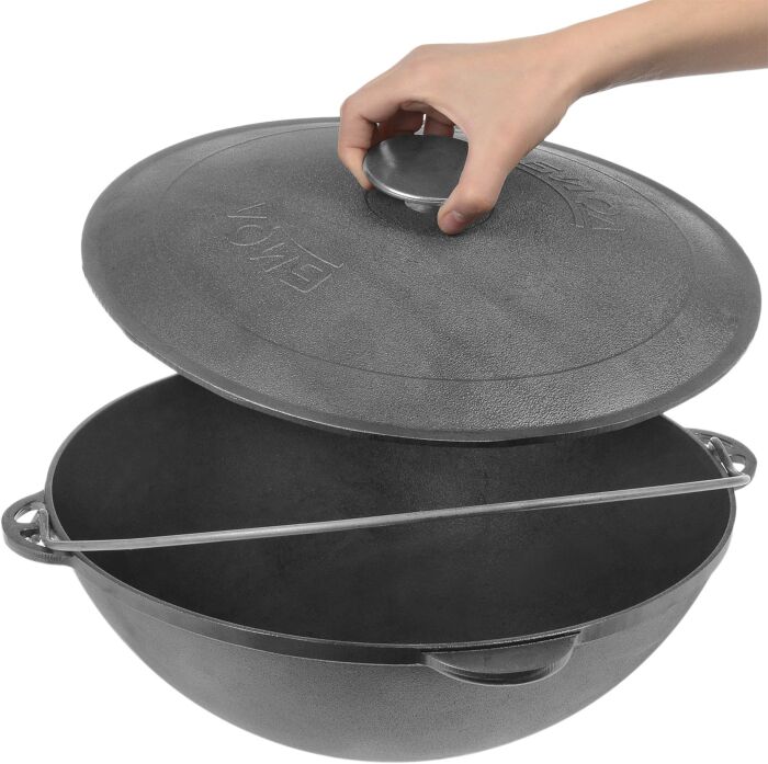 Dutch Oven Pot with Lid Cast Iron Asian Cauldron (Kazan) with Cast Iron Lid  8.5 qt. (8 L) Camping Wok Kazan Cooking Pot Kitchen Pot Cookware 