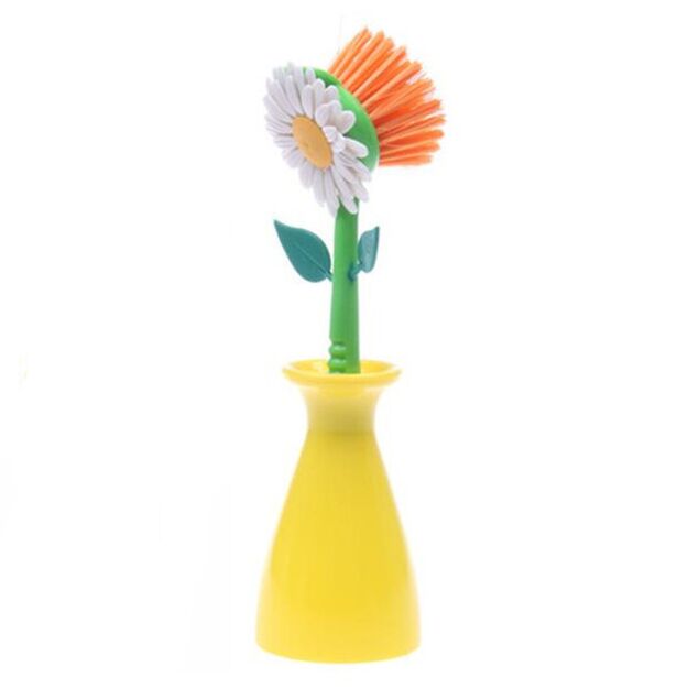 Flower Power Orange Dish Brush with Vase cleaning dish brush