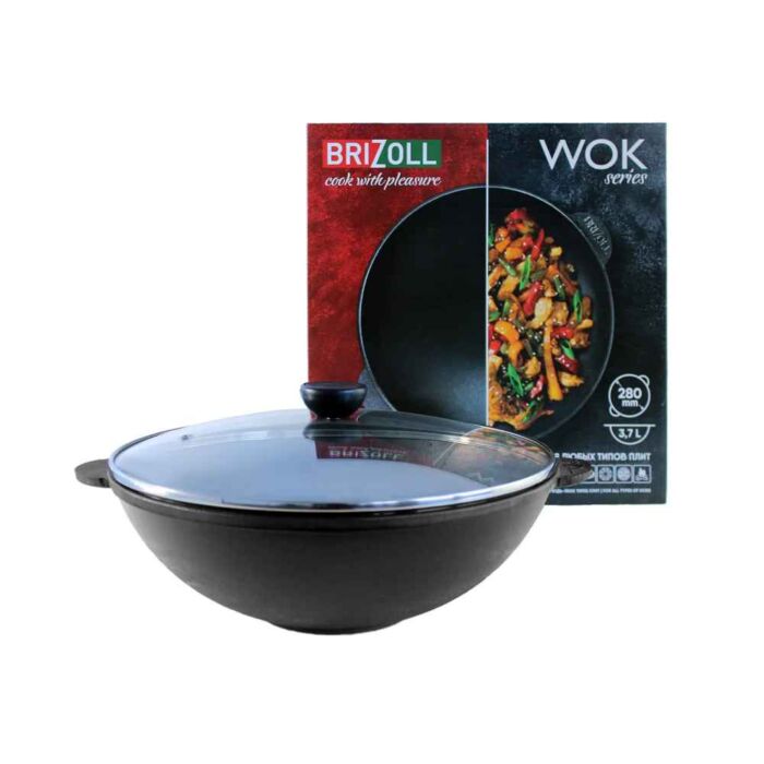 Wok Cast-Iron Frying Pan with Glass Lid