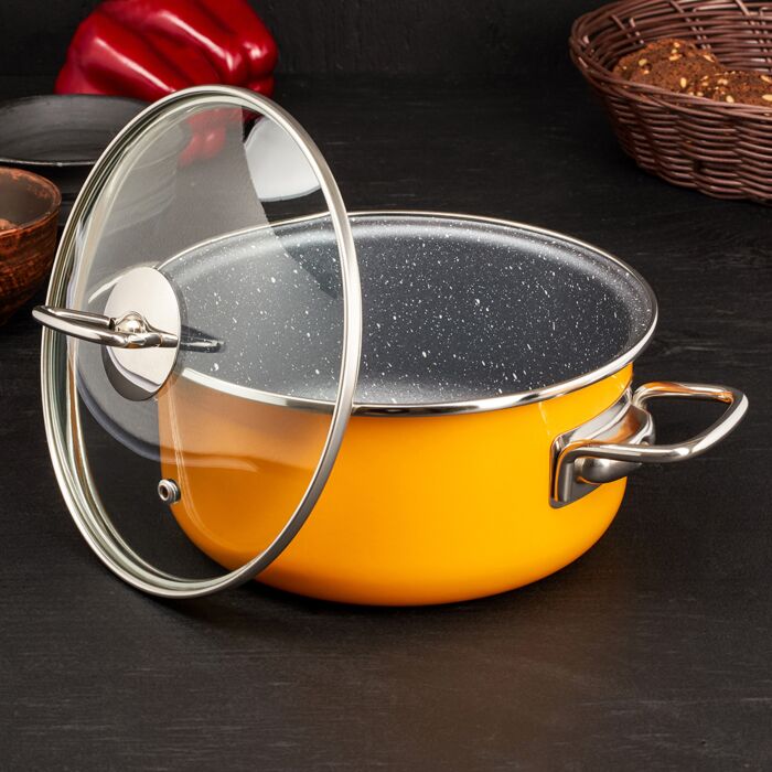 Enamel Stock Pot Enamel Pot Lemon Enamel Cooking Pot Enameled Pot (3.2qt  (3L))