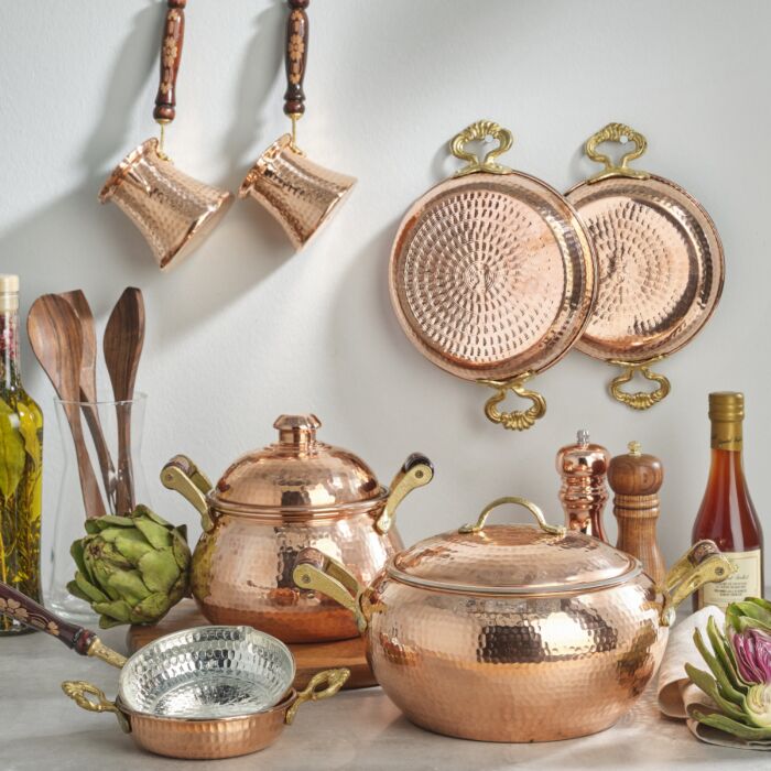 Amoretti Brothers Copper Cookware Set of 11 Flower Lid