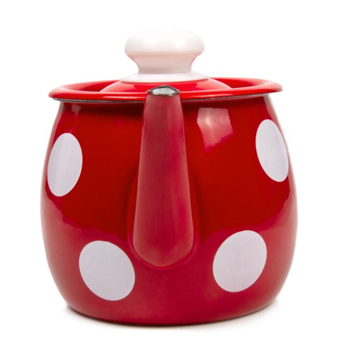 STP-Goods 2.7-Quart Red White Polka Dot Enamel on Steel Tea Kettle