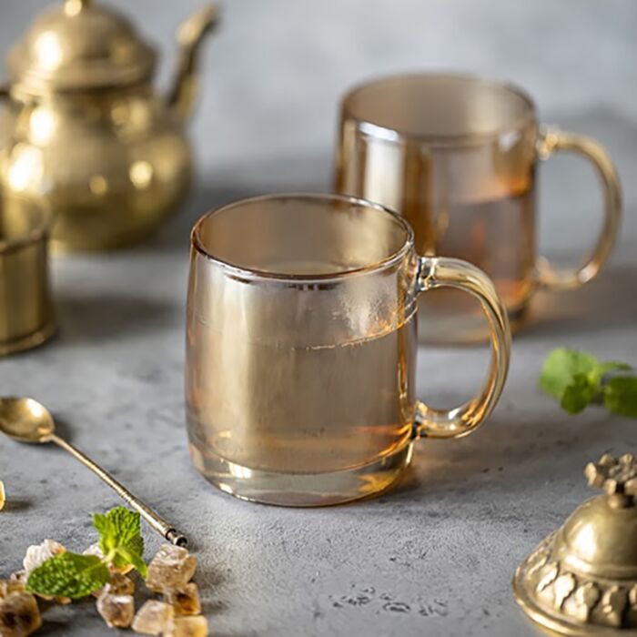 Set of 4 Clear Glass Cups and Saucers, Cut Clear Glass Coffee Cups