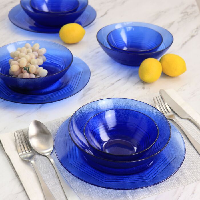 Blue glass dinnerware outlet sets