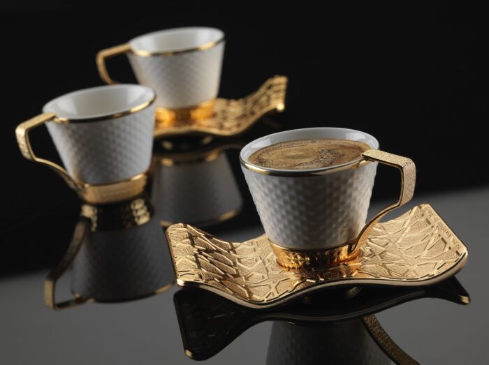 24 Pcs Stunning Espresso Turkish Coffee Cups w Holders Saucers Set of 6, 2  Oz