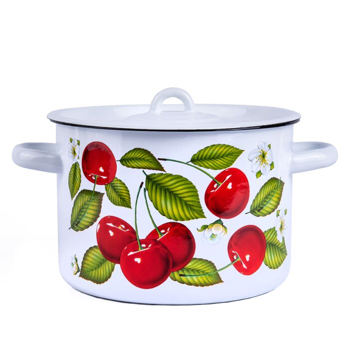 Red Enamel Stock Pot Enameled Cooking Stockpot w/ Russian Floral