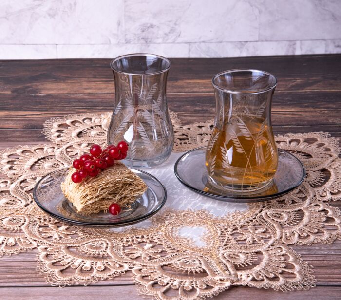 Turkish Tea Cup Set, Traditional Tea Glasses and Saucers Set, 4.5 oz, 6  Glasses and 6 Saucers.