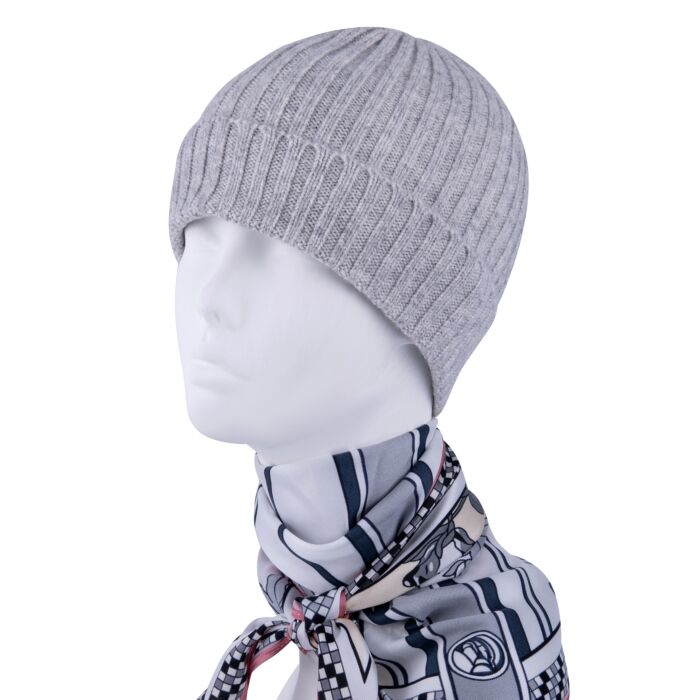 Men's Grey Cashmere-Blend Ribbed Beanie Hat