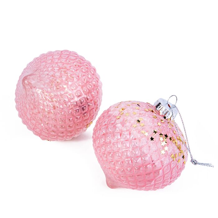 Pink Velvet Glass Christmas Tree Ornaments Set of 2