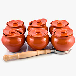 Traditional Natural Clay Stoneware Baking Pots with Lids Set of 4