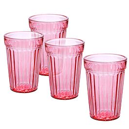 Pink Faceted Stackable Drinking Glasses Set of 4