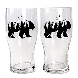 Bear Beer Glasses - Double Exposure Bear Pint Glass - Bear Gifts for Men -  Pint Mug Set of Two 16 oz. - Screen Printed Pub Glass