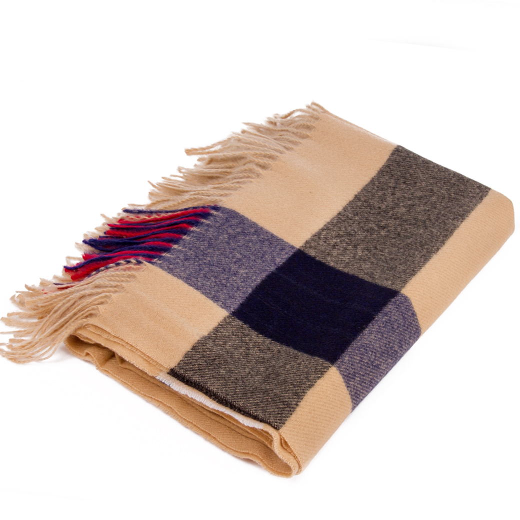 Classic Plaid Wool Viscose Throw Blanket & Shawl in Beige | Product sku ...